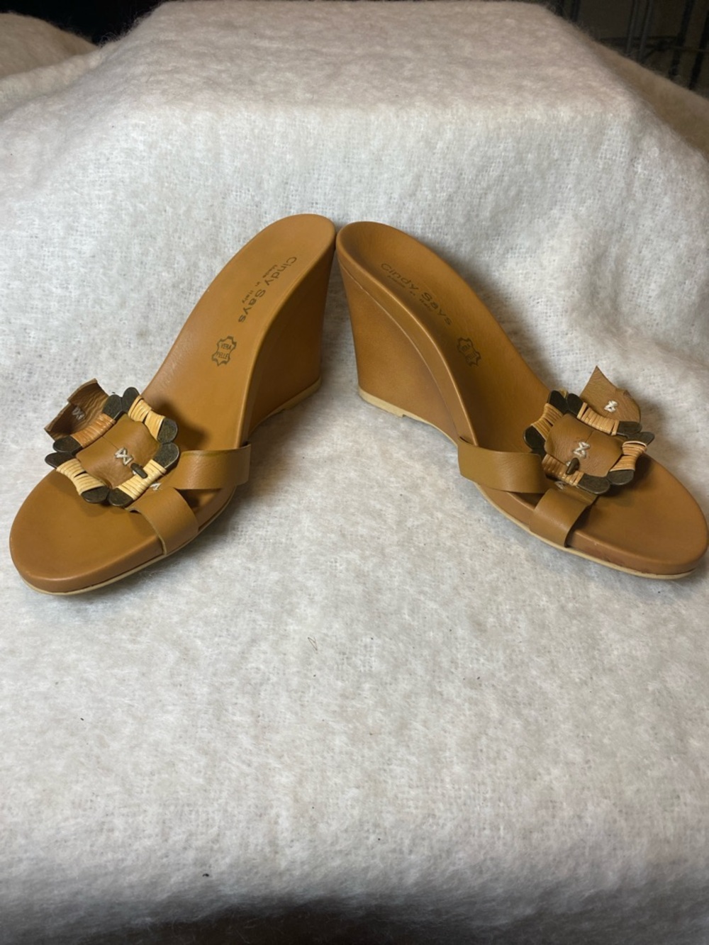 Mexx Cognac Brown Slide Sandals with Decorative Buckle